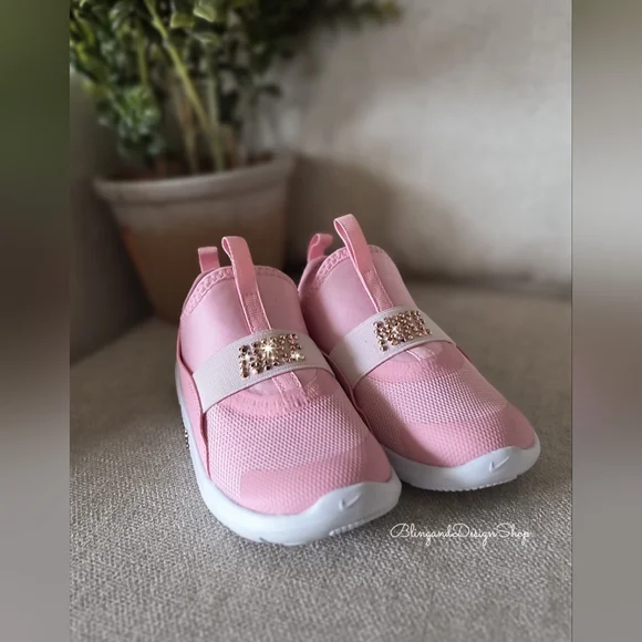 Bling Nike Flex Runner 4 Baby Toddler Girl Shoes Pink Customized Nikes With Gold
